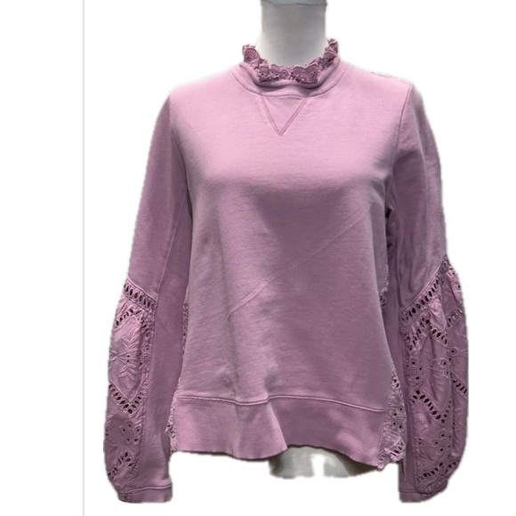 Anthropologie Forever That Girl Lavender Eyelet  Balloon Sleeve Sweatshirt M - Picture 2 of 16